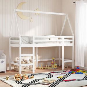 VidaXL Lit superposé et échelle et toit blanc 80x200cm bois pin massif, lit intermédiaire, lit mezzanine avec échelle, lit mezzanine pour enfants