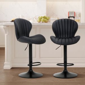 Lot de 2 tabourets de bar modernes pivotants &ndash; Tabourets r&eacute;glables en simili cuir avec haut dossier, pour comptoir, &icirc;lot de cuisine ou salle &agrave;