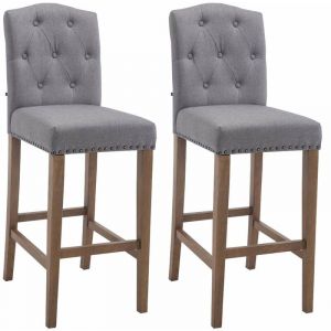 Décoshop26 Lot de 2 tabouret de bar capitonné style baroque en tissu gris clair pieds en bois clair 10_0000790