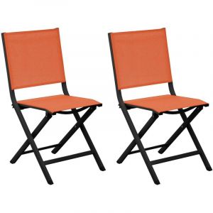 Image de Proloisirs Chaises jardin pliantes en aluminium Thema (Lot de 2) - Graphite et paprika