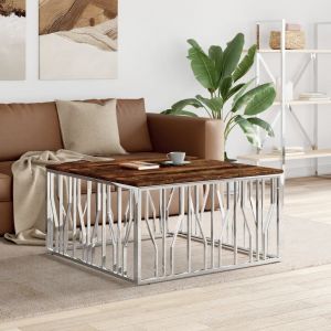 VidaXL Table Basse Argenté Acier Inoxydable/Bois Massif Récupération