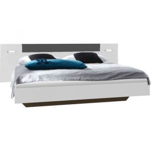 Wimex Lit avec &eacute;clairage - RHODES - 180 x 200 cm - Blanc / Rechampis graphite