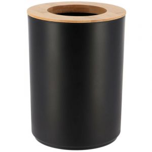 Tendance Poubelle de salle de bain 5L Noir avec couvercle Bambou - Noir/bambou