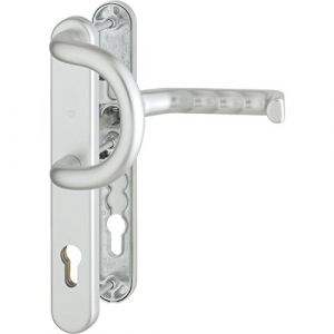 Hoppe Kit de rechange Liverpool - PZ 92 mm - Ensemble de porte d'entrée - Plaque étroite - Argenté - Poignée à étrier