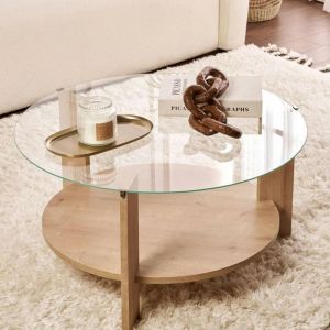 Pier Import - Table basse verre double plateau - effet chêne salta