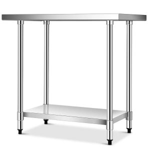 Table de travail cuisine 61 x 91,5 x 90 cm avec &eacute;tag&egrave;re r&eacute;glable et roues verrouillables style moderne en acier inoxydable argent Helloshop26 20_0014057
