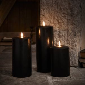 Lights4Fun Lot de 3 Bougies Cierges Noires TruGlow à LED