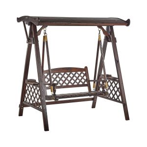 Beliani Balancelle Rustique Traditionnelle avec Auvent pour Jardin et Patio sur Pied en Bois Massif Foncé Senarica