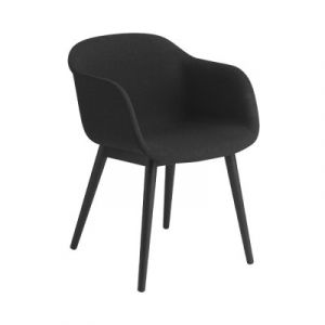 Muuto Petit Fauteuil - FIBER ARMCHAIR pieds bois coque tissu Coque fibres de bois et plastique, Revêtement tissu Remix, Piètement chêne laqué L 54,5cm x P 5