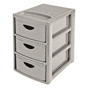 Image de M-Home | Tour de Rangement / 3 Tiroirs | Plastique / Imitiation Osier | Beige Clair Ficelle | 19 x 29 x 28 cm / Tiroirs Format A5 | MINI EMPIRE RATTAN S3 | PLS6376-15