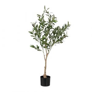 Relaxdays Olivier Artificiel, Arbre décoratif, détails réalistes, H x D : 120 x 60 cm, Vert et Marron