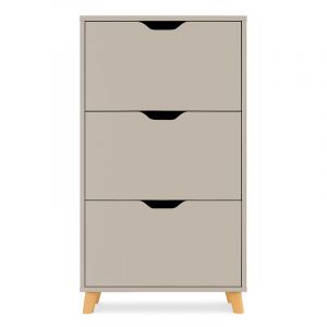 Plana - Meuble &agrave; chaussures gain de place 3 portes 55x116x25 cm 18 paires en bois taupe