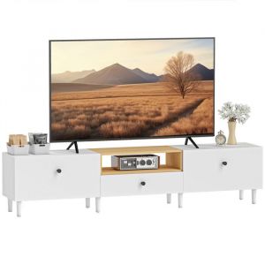 Homcom Meuble TV - 200 cm, t&eacute;l&eacute;viseur jusqu'&agrave; 90 pouces - 2 portes rabattables, tiroir, charni&egrave;res &agrave; fermeture amortie - blanc