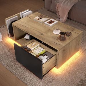 Buffet en bois avec &eacute;clairage LED int&eacute;gr&eacute;, buffet bas design vintage, espaces de rangement optimis&eacute;s, pour votre salle &agrave; manger