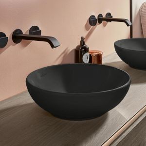 Villeroy & Boch Vasque ronde &agrave; poser Loop & Friends non meul&eacute;, 38 x 38, Ebony CeramicPlus, vasque avec trop plein