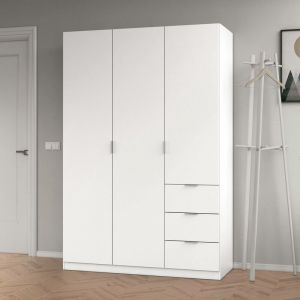 Alter Armoire avec trois portes battantes et trois tiroirs, couleur blanche, Dimensions 135 x 200 x 52 cm