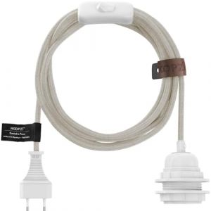 Suspension Bala Cordon alimentation tissé Lin brut douille blanche 4,5 m