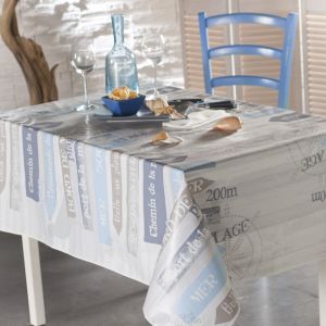 Calitex PROMENADE DES DUNES, Nappe Toile Cirée Rectangulaire, PVC, Gris, 140x250 cm