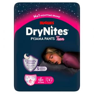 Huggies DryNites Mutandine Notturne per Ragazze, 13+, 48-60 kg, 9 pezzi.