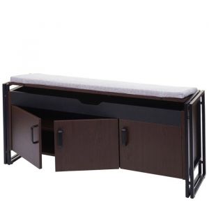 Décoshop26 Commode a chaussures avec sieges banc avec coussins 53x110x30 cm metal marron fonce 04_0006539