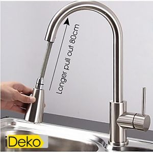 Ideko Robinet Mitigeur de cuisine Robinet de cuisine Contemporain Avec spray démontable Laiton Nickel brossé