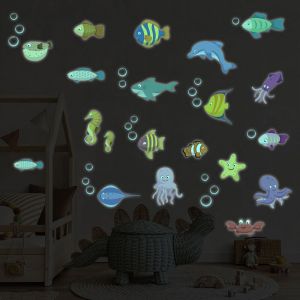 Stickers phosphorescents lumineux animaux marins 30x40cm