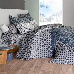 Housse de couette &agrave; micro motifs en Coton flanelle THIBAULT Gris
