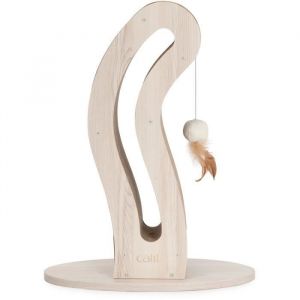 Catit Griffoir pour chat - CATIT - Pixi Queue de chat - Avec balle en tissu et plume - Aspect chene naturel