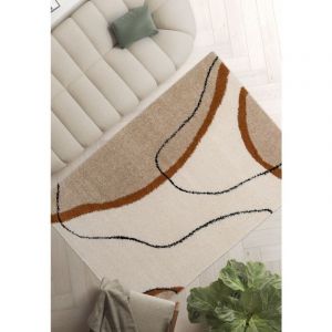 Bobochic Tapis shaggy lalou motif abstrait 200x290 Beige