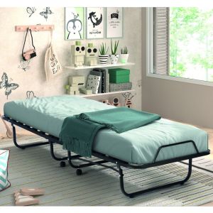 Rousseau M&s - Lit pliant 90x200 cm en métal noir avec matelas en mousse 11 cm