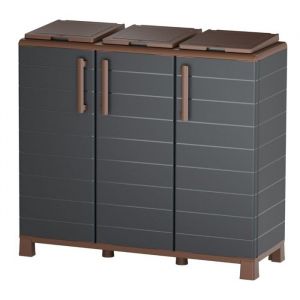 Abri Poubelles 3 Sacs Anthracite - Armoire Cache Poubelle de Tri S&eacute;lectif 102 x 37 x 90 cm Terrasse Restaurant Art Plast