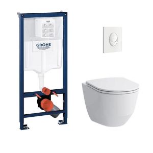 Image de Grohe Pack Rapid SL Mural + Cuvette sans bride Rimless Slim + Plaque Blanche