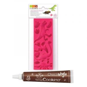 Image de Scrapcooking Moule p&acirc;te &agrave; sucre Dinosaures + 1 Stylo chocolat