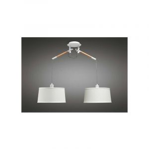 L inaire Center Suspension Nordica avec Abat jour blanc 2 Ampoules E27, blanc mat/ tre avec Abat jours blanc ivoire