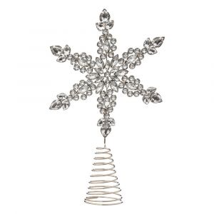 Déco Sapin de Noël Cimier Étoile métal Argent et Strass en Verre