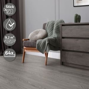 Ml-design - Revêtement de Sol en pvc, Lames de Vinyle Autocollantes, 91,5 cm x 15,3 cm x 2 mm, Épaisseur 2 mm, 8,92 m² / 64 Planches, Gris, Aspect