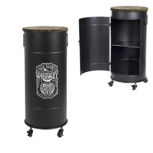Bar bidon avec porte et roulettes, design old glory dimension 40x40xH85cm