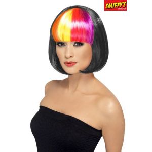 Perruque carrée noire frange multicolore femme - Comparer ...