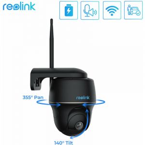 Reolink Caméra Surveillance Extérieure 2K,Pan 355° & Tilt 140°, Batterie,WiFi 2,4/5 GHz, Vision Nocturne,Détectio,Argus PT 4MP-Noir