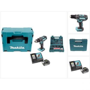 Makita Dhp 482 RF1J Perceuse-visseuse à percussion sans fil 18V 62Nm + Coffret de transport Makpac + 1x Batterie 3,0 Ah + Chargeur + 100 pièces de