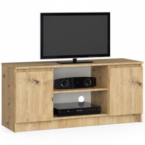 Meuble TV pour salon AKORD Chêne Artisan 120 cm 2 portes façade Chêne Artisan 2 étagères 120x40x55 cm