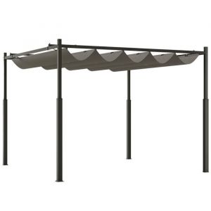 Outsunny Pergola de jardin exterieur - 3 x 3 m - toit r&eacute;tractable et fixation magn&eacute;tique - abri soleil UPF30+ - gris