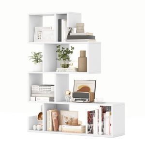Bibliothèque en forme de S à 5 niveaux Étagère de rangement géométrique avec compartiments ouverts Étagère décorative moderne pour la chambre avec système anti-pincement