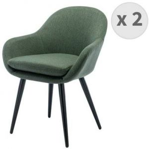 CANCUN - Chaise scandinave tissu vert for&ecirc;t pieds m&eacute;tal noir (x2)