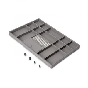 Emuca 7137352 Tiroir organisateur pour placards et commodes Quartz, 640 (M80), Eco pelle et bois, Titane