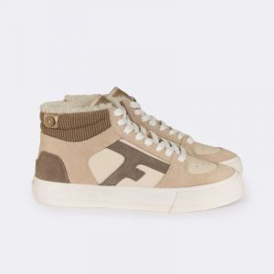 Faguo Baskets cuir et suède femme Walnut Mid