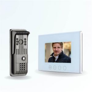 BT SECURITY Portier interphone vid&eacute;o pili 4 fils pour 2 entr&eacute;es - 1 appartement - 2 platines - 1 &eacute;cran blanc 7" - avec m&eacute;moire photos