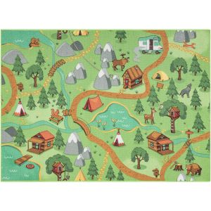 Tapis rebel roads Wild life 90 Forêt, animaux antidérapant pour enfants - vert green 140x200 cm