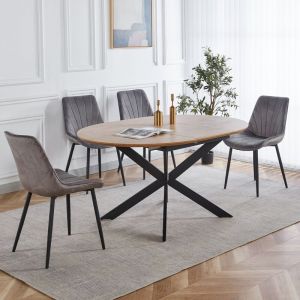 Santos - Table à manger ronde extensible couleur chêne