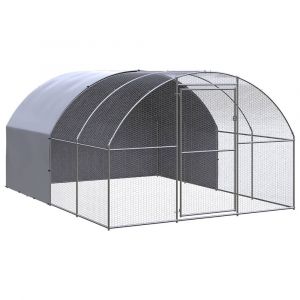 Poulailler enclos cage poules d'extérieur 3 x 4 x 2 m acier galvanisé Argent 02_0044012